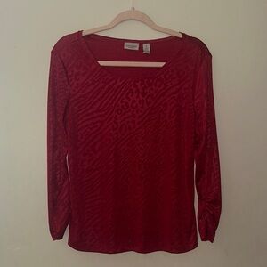 Chicos Easywear Red Animal Printed Long Sleeved Top | 1‎